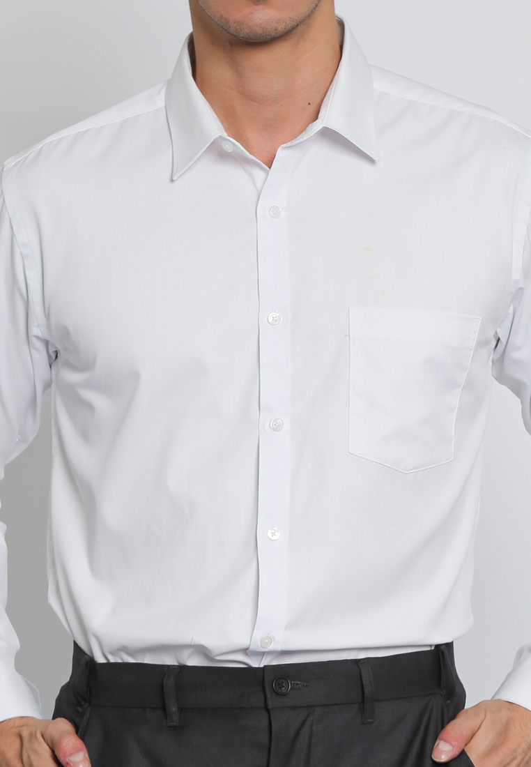 VALINO Modern Slim Fit White Long Sleeve Cotton Shirt for Men