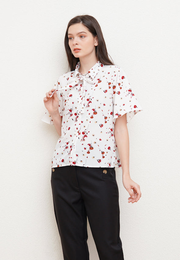 Red Floral Printed Bowtie Shirt