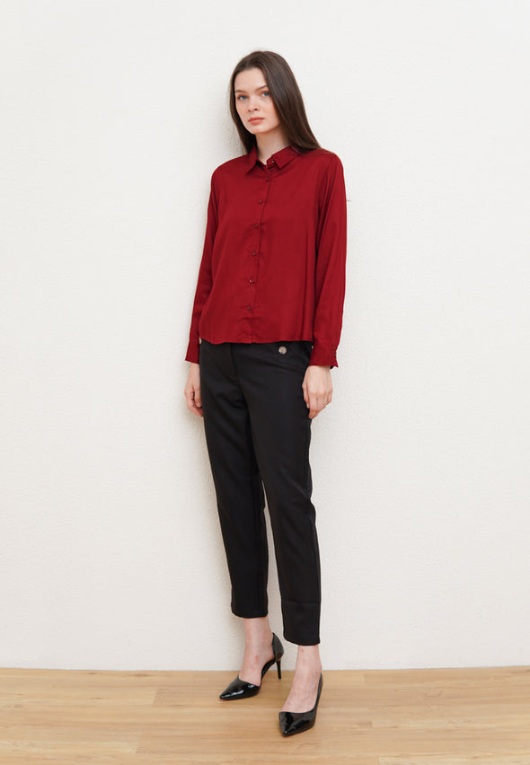 Red Basic Long Sleeve Shirt