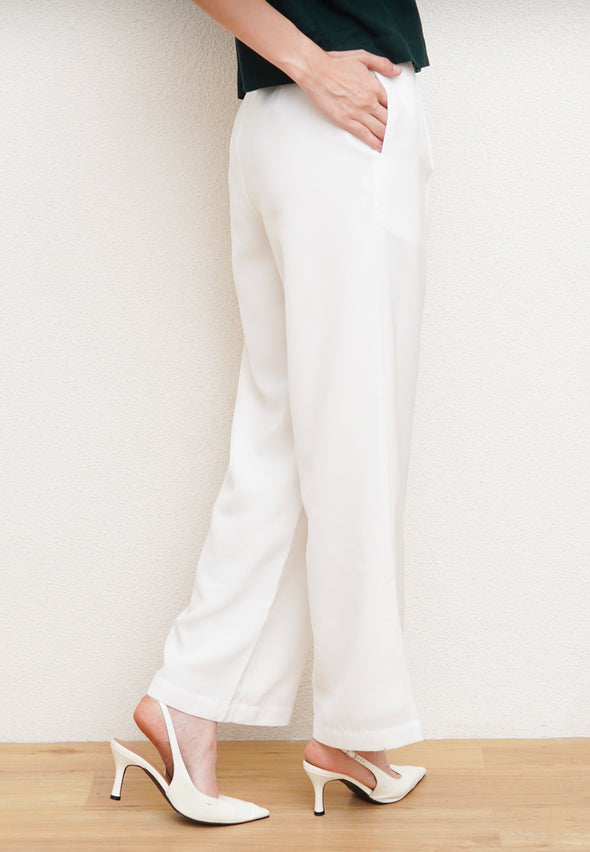 Off White Flowy Straight Pants
