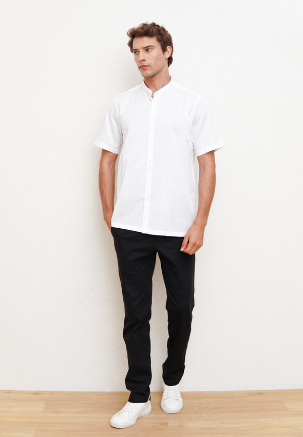 White Texture Men's Short Sleeve Embroidery Detail Festive Shirt
