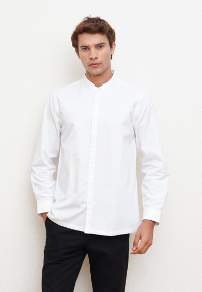 White Texture Men's Long Sleeve Embroidery Detail Festive Shirt