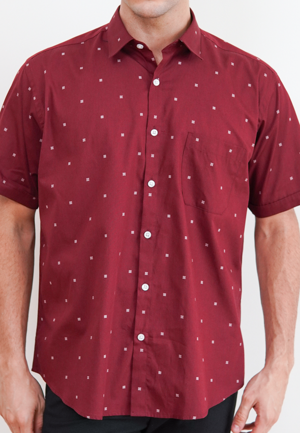 Maroon Short Sleeve Men's Regular Fit Shirt