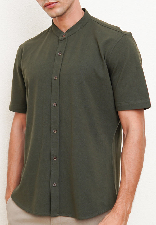 Olive Green Texture Men's Short Sleeve Shirt