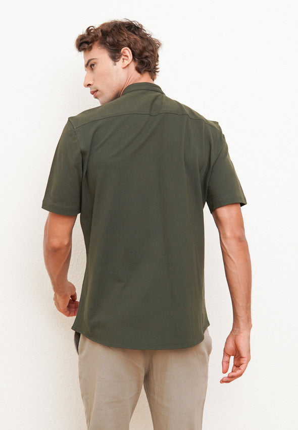 Olive Green Texture Men's Short Sleeve Shirt