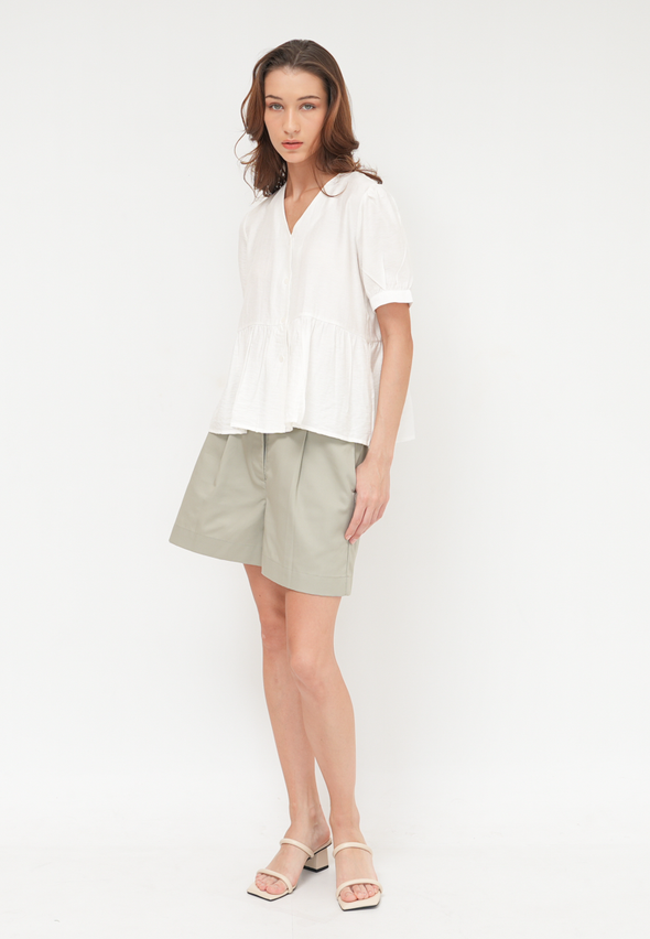 Women'S Off-White Short Sleeved Blouse