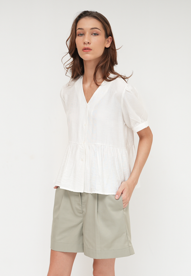 Women'S Off-White Short Sleeved Blouse