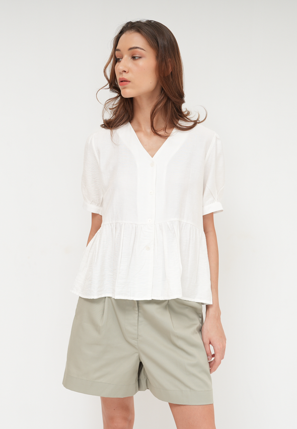 Women'S Off-White Short Sleeved Blouse