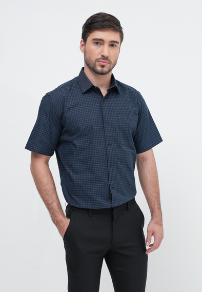 Navy Regular Fit Short Sleeved Navy Motif Shirt