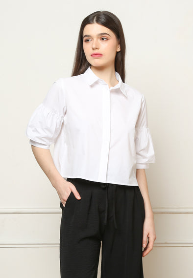 Women's White Balloon Short Sleeve Shirt