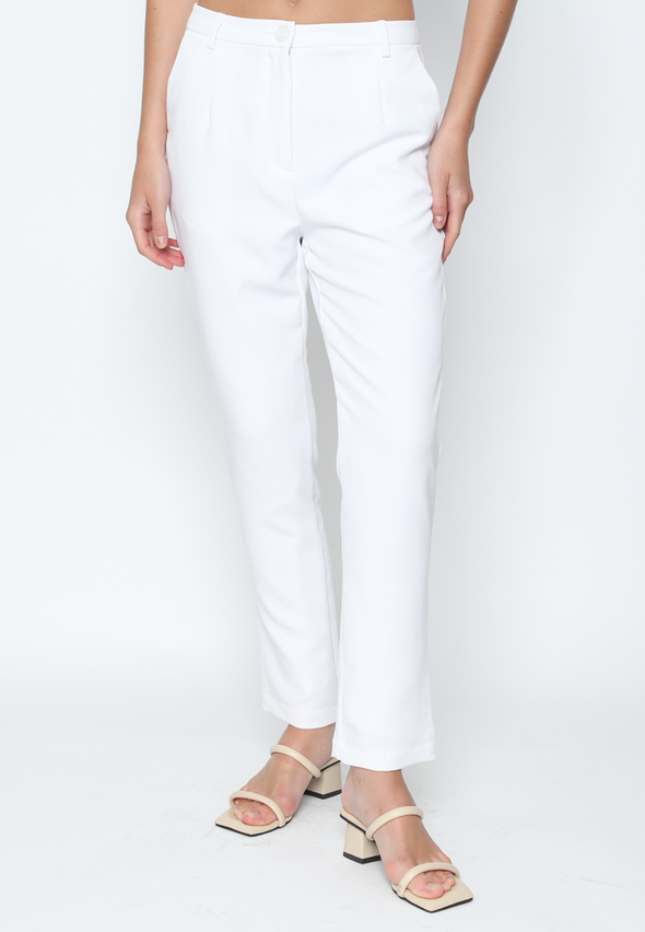 Women'S White Slim Tapered Cut Long Pants