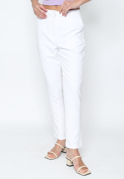 Women'S White Slim Tapered Cut Long Pants