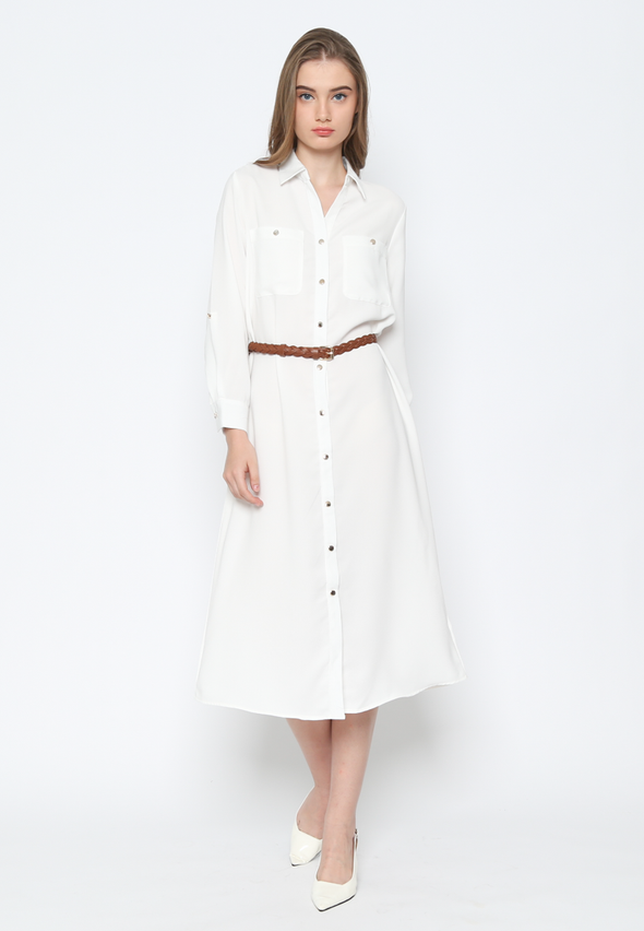 Women'S White Dress With Belt