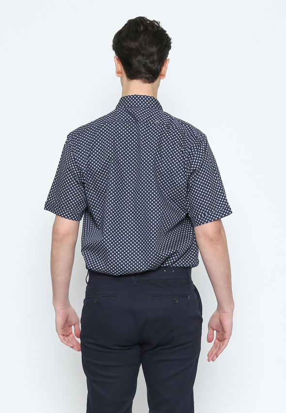 Men'S Blue Geometric Print Short Sleeve Shirt