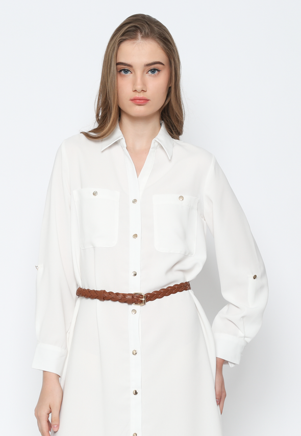 Women'S White Dress With Belt