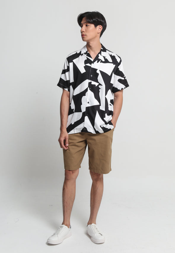 Black Tropical Print Short Sleeve Shirt