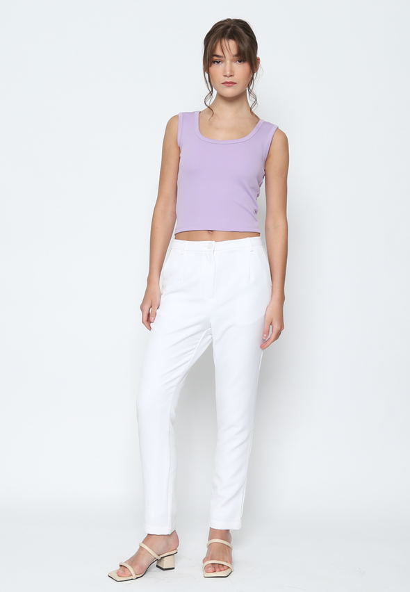 Women'S White Slim Tapered Cut Long Pants