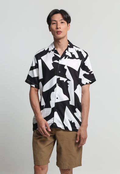 Black Tropical Print Short Sleeve Shirt