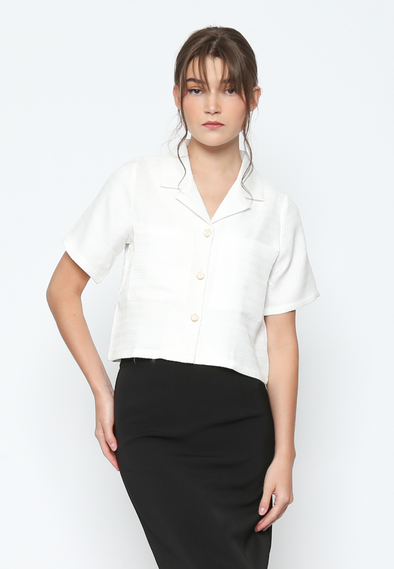 Women'S White Boxy Cut Short Sleeve Crop Shirt