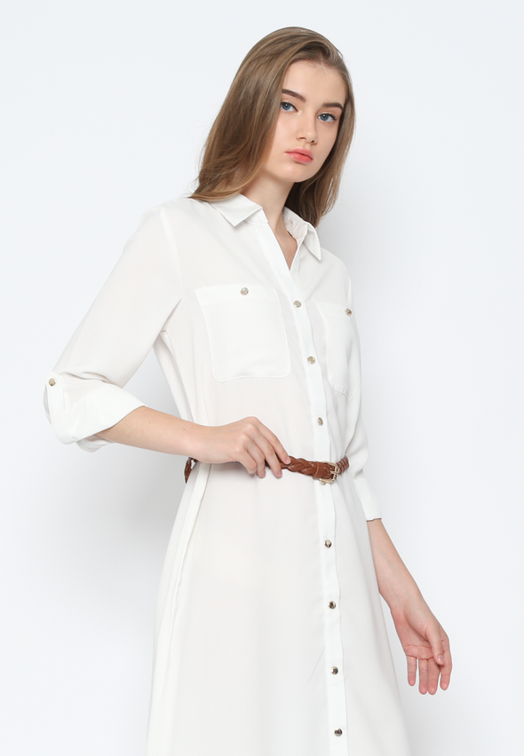 Women'S White Dress With Belt