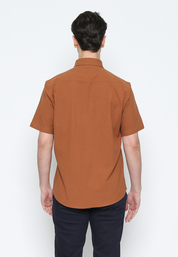 Short Sleeve Regular Fit Shirt With Brown Pockets For Men