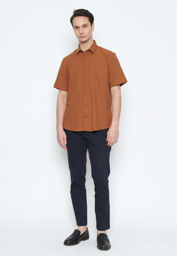 Short Sleeve Regular Fit Shirt With Brown Pockets For Men