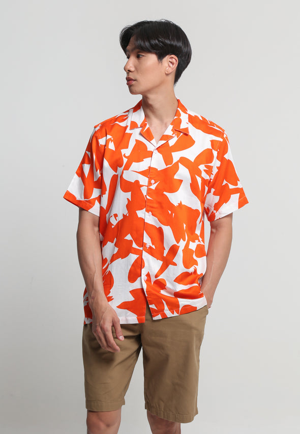 Orange Tropical Print Short Sleeve Shirt