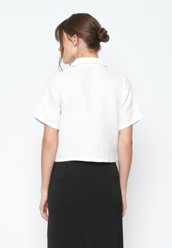 Women'S White Boxy Cut Short Sleeve Crop Shirt