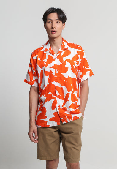 Orange Tropical Print Short Sleeve Shirt