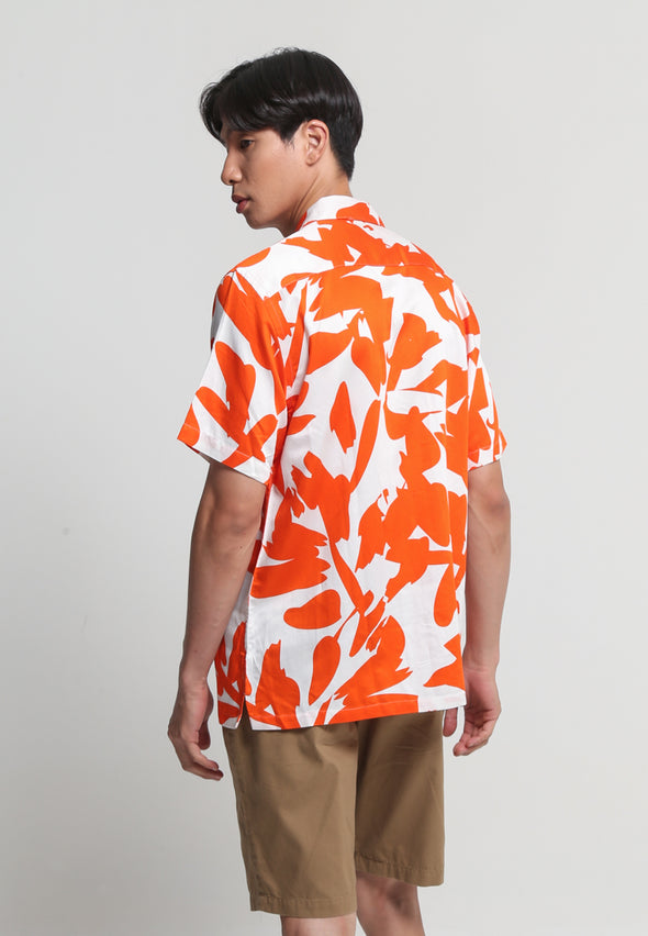 Orange Tropical Print Short Sleeve Shirt