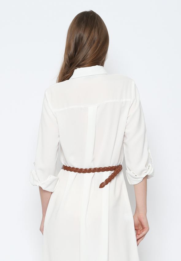 Women'S White Dress With Belt