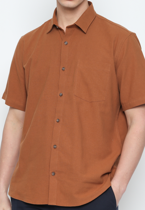 Short Sleeve Regular Fit Shirt With Brown Pockets For Men