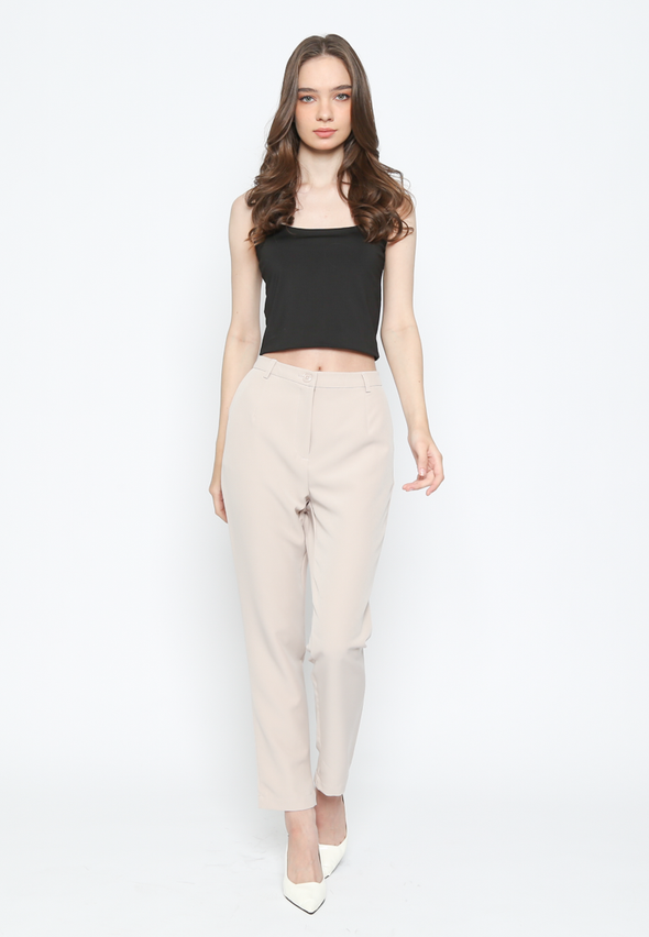 Women's Cream Mid Waist Long Pants