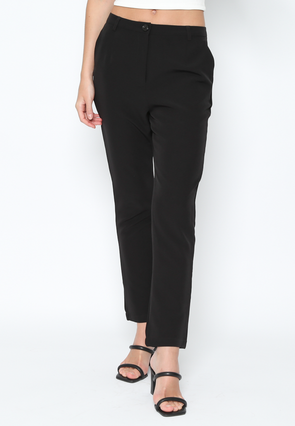 Women'S Black Slim Tapered Cut Long Pants