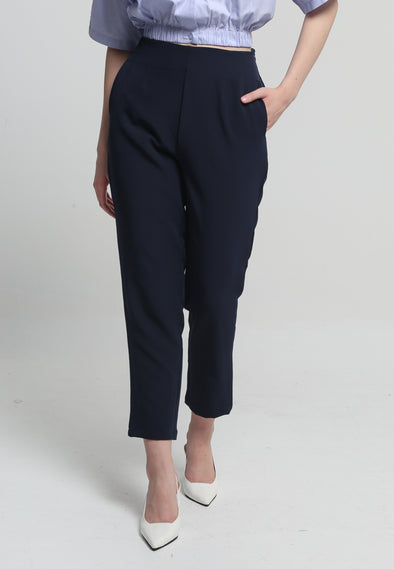 Navy High Waist Pants With Darts 2 Ways