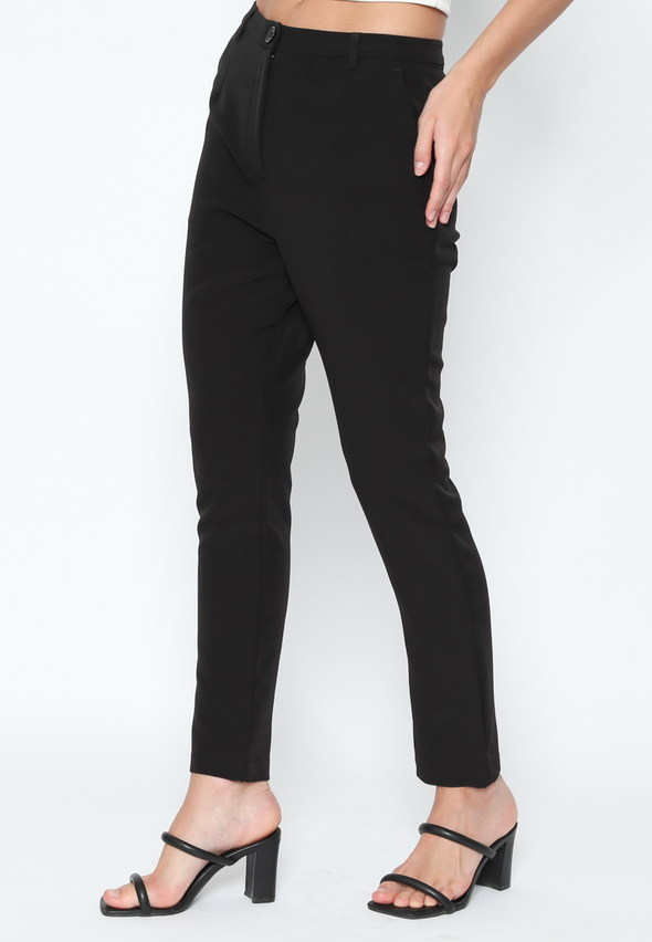 Women'S Black Slim Tapered Cut Long Pants