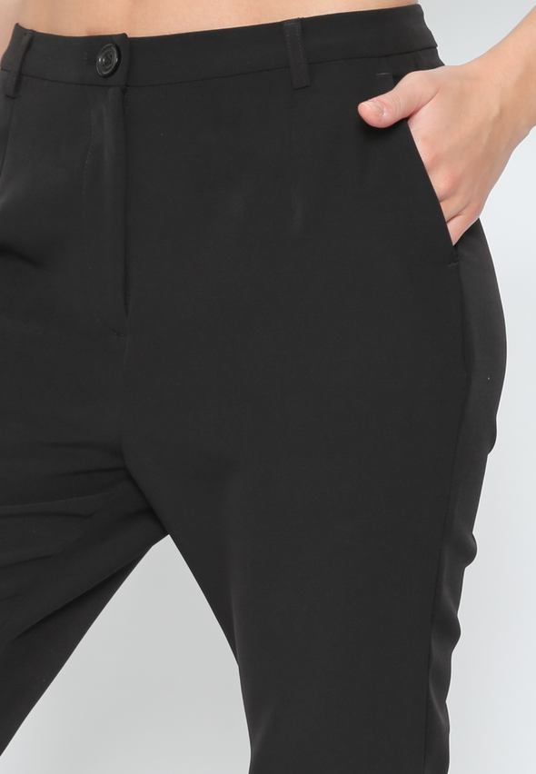 Women'S Black Slim Tapered Cut Long Pants