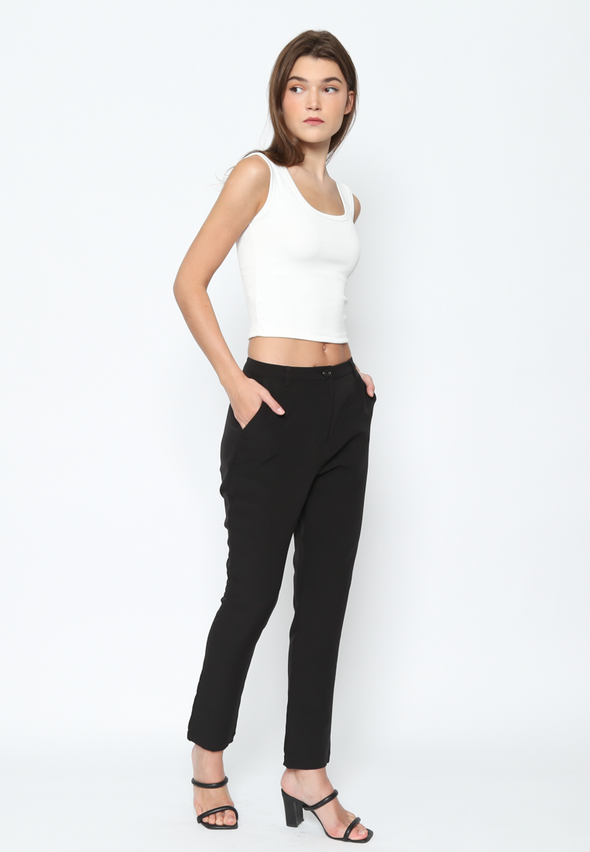 Women'S Black Slim Tapered Cut Long Pants