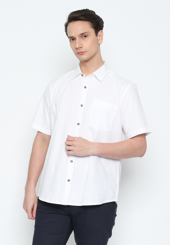 Men'S White Pocket Short Sleeve Regular Fit Shirt