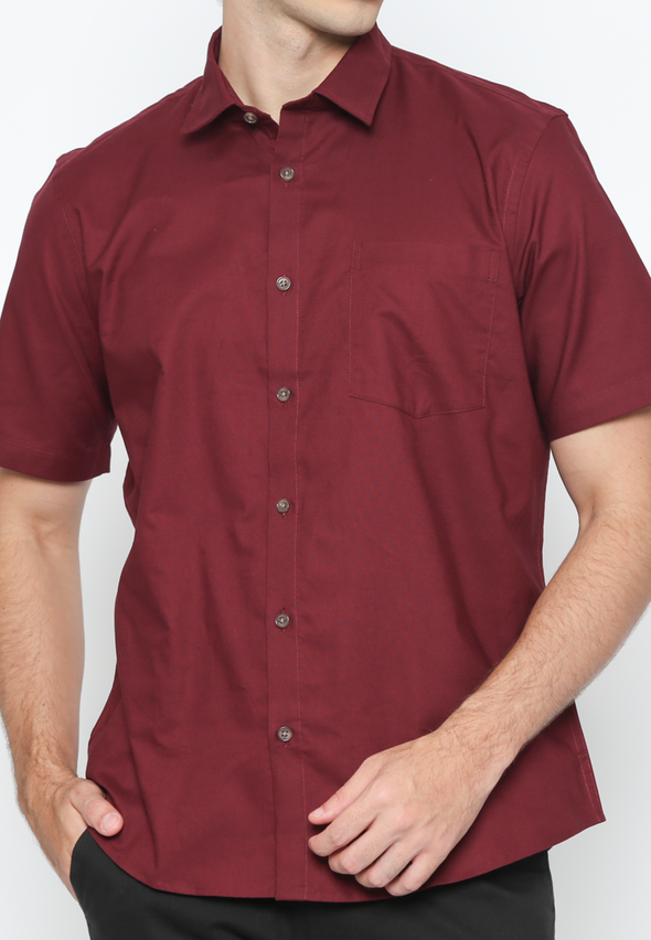 Men's Red Short Sleeve Plain Shirt