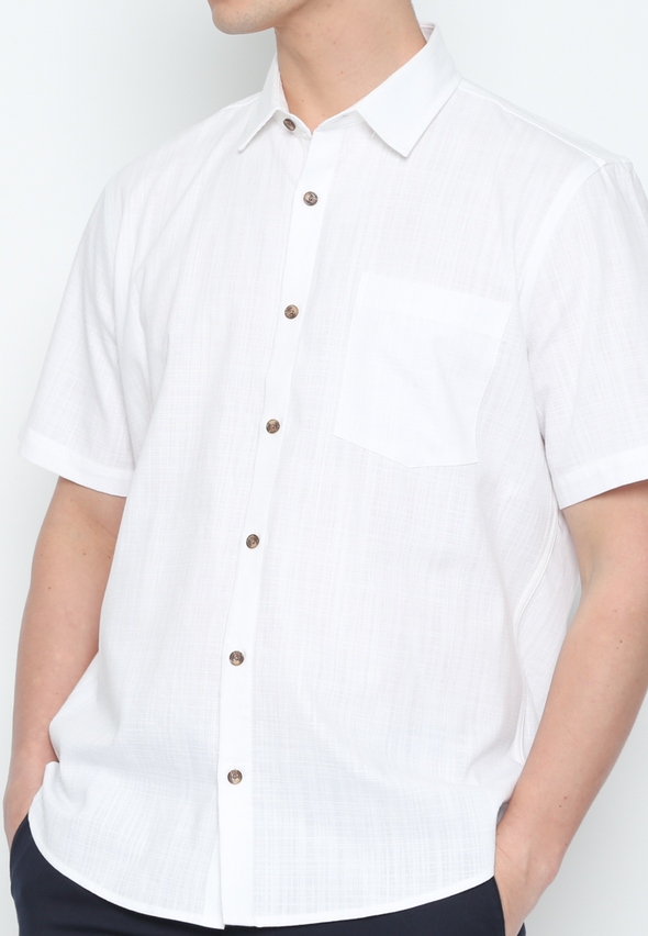 Men'S White Pocket Short Sleeve Regular Fit Shirt