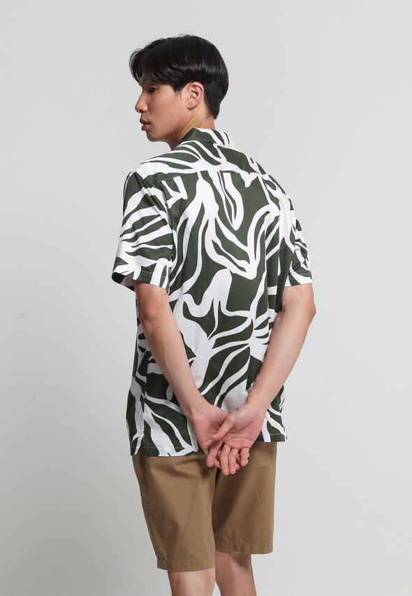 Green Tropical Print Short Sleeve Shirt