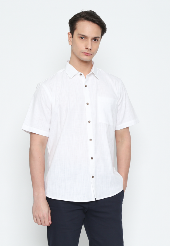 Men'S White Pocket Short Sleeve Regular Fit Shirt