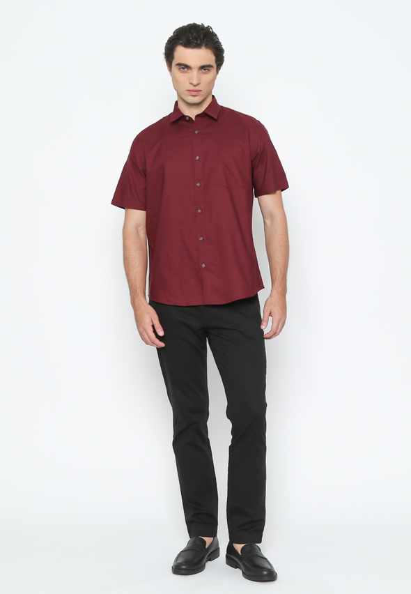 Men's Red Short Sleeve Plain Shirt