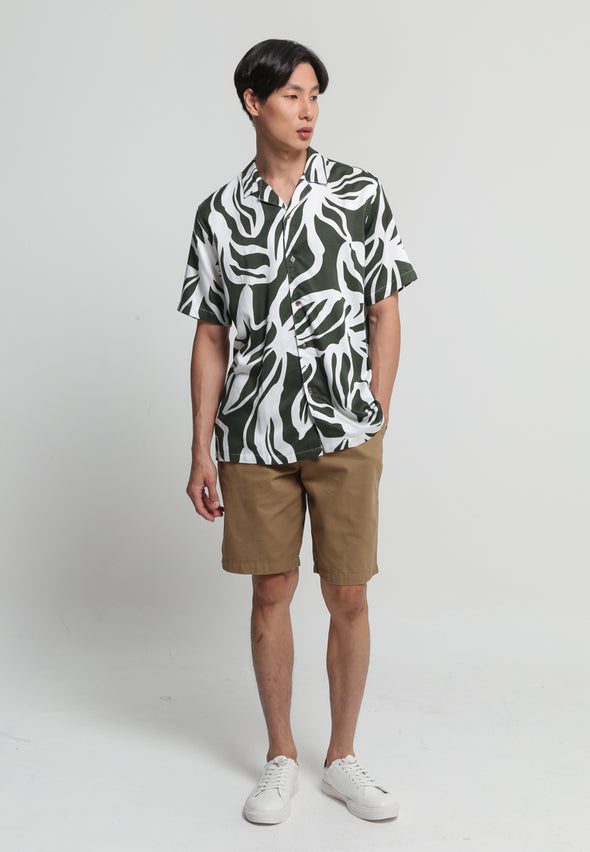 Green Tropical Print Short Sleeve Shirt