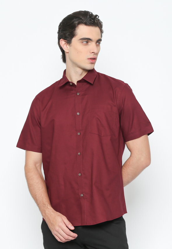 Men's Red Short Sleeve Plain Shirt