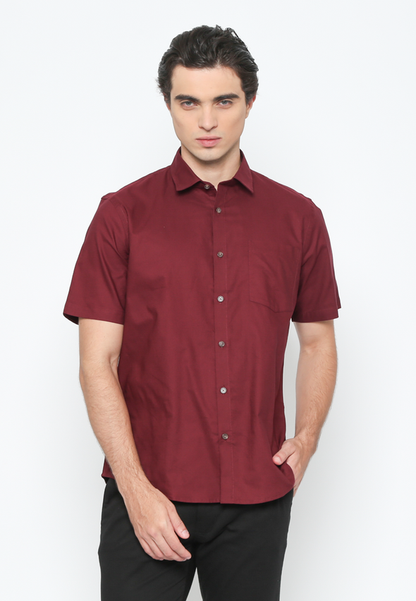 Men's Red Short Sleeve Plain Shirt
