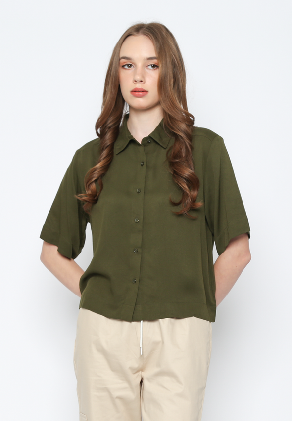 Brown Short Sleeve V-Neck Shirt