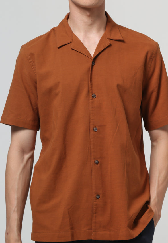 Cuban Collar Linen Effect Shirt