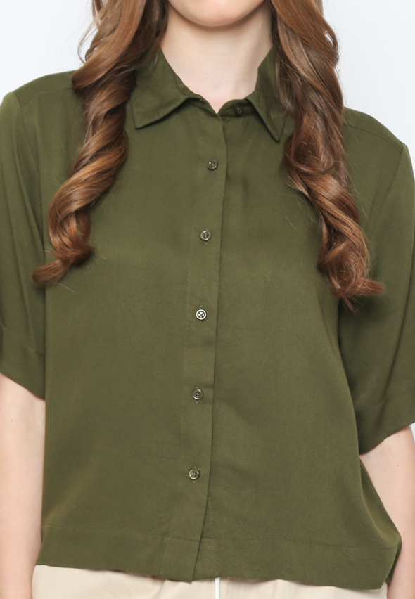 Brown Short Sleeve V-Neck Shirt